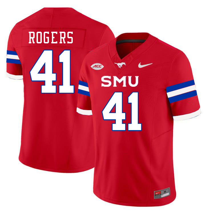 SMU Mustangs #41 Collin Rogers Jersey College Football Uniforms-Red